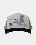 BYU Bunker Trucker Hat Natural Navy Campus