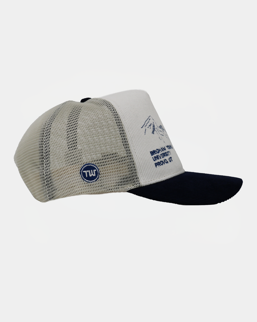 BYU Bunker Trucker Hat Natural Navy Campus